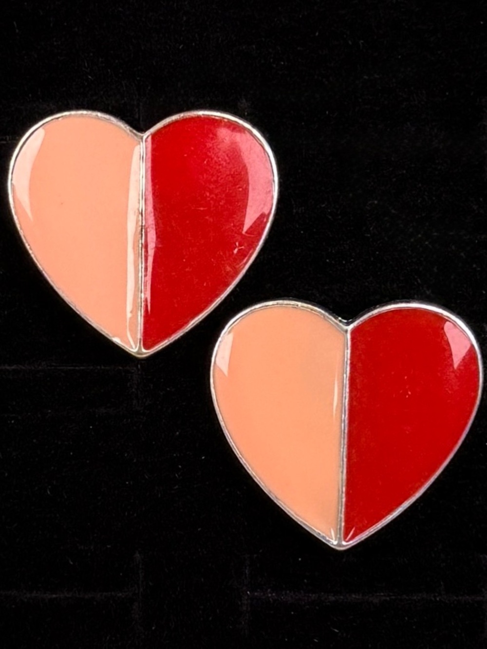 Pretty silvertone, heart shaped two tone costume pierced earrings